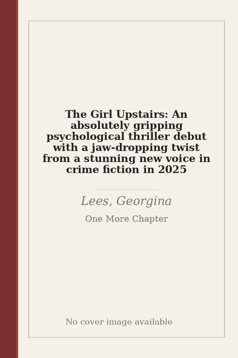 The Girl Upstairs: An absolutely gripping psychological thriller debut with a jaw-dropping twist from a stunning new voice in crime fiction in 2025 - no cover image available