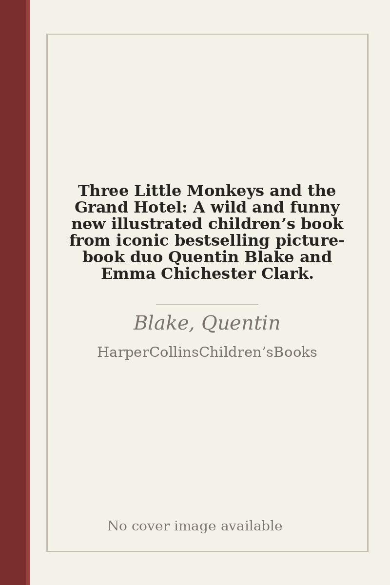 Three Little Monkeys and the Grand Hotel: A wild and funny new illustrated children’s book from iconic bestselling picture-book duo Quentin Blake and Emma Chichester Clark. - no cover image available