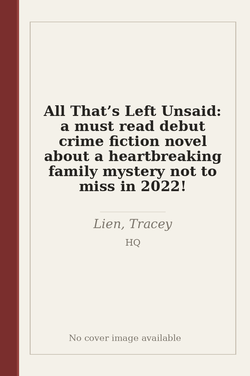 All That’s Left Unsaid: a must read debut crime fiction novel about a heartbreaking family mystery not to miss in 2022! - no cover image available