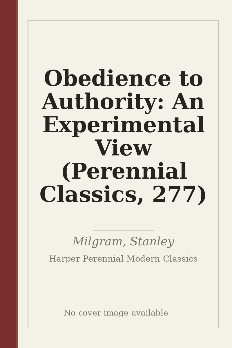 Obedience to Authority: An Experimental View (Perennial Classics, 277) - no cover image available