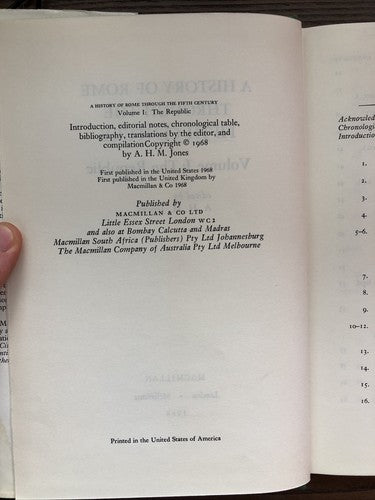 A History of Rome through the Fifth Century Volume 1: The Republic (1968) HB