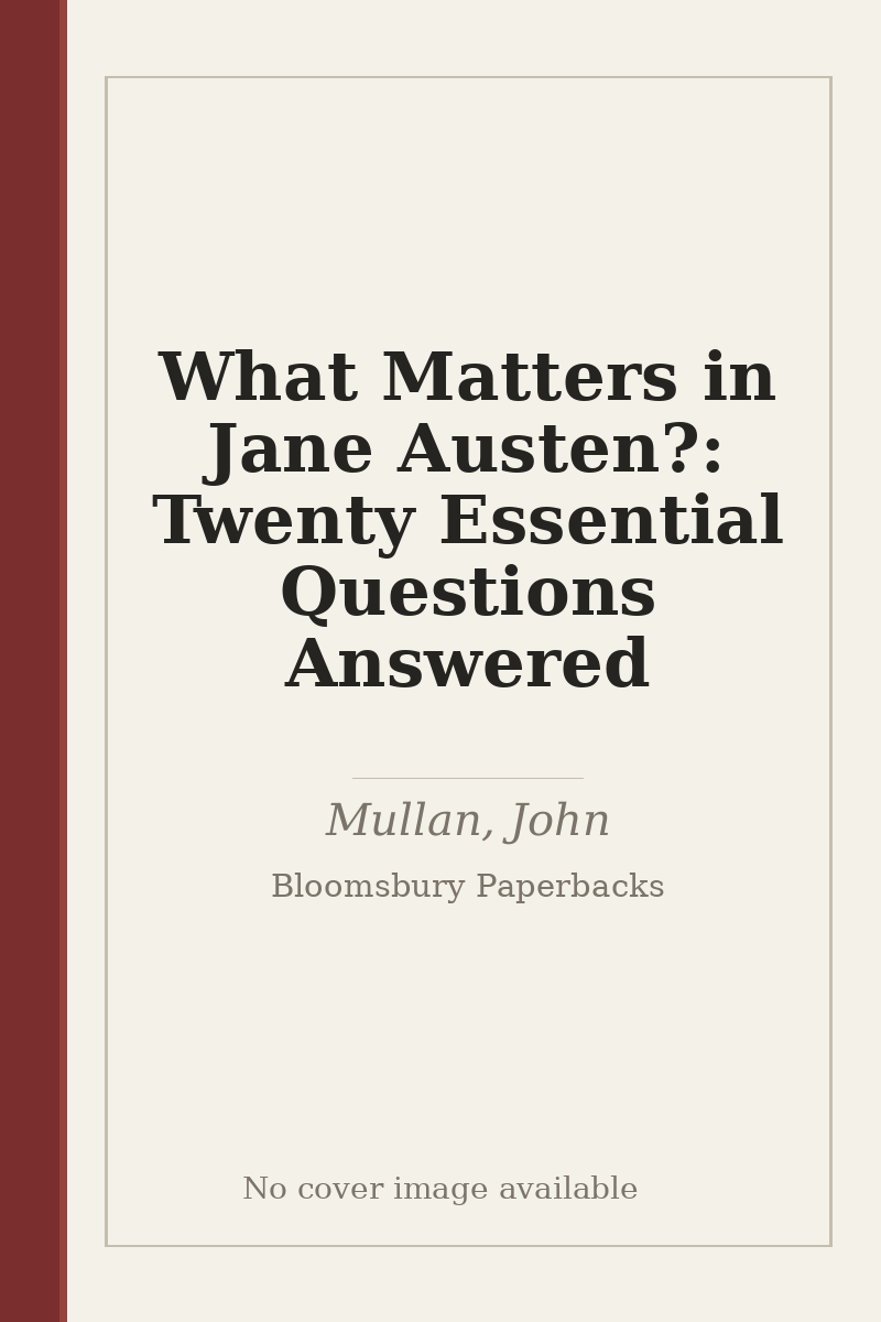 What Matters in Jane Austen?: Twenty Essential Questions Answered - no cover image available
