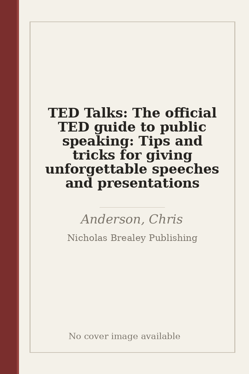 TED Talks: The official TED guide to public speaking: Tips and tricks for giving unforgettable speeches and presentations - no cover image available