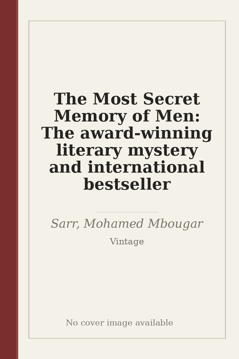 The Most Secret Memory of Men: The award-winning literary mystery and international bestseller - no cover image available