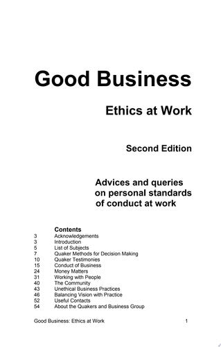 Good Business Ethics at Work Second Edition: Advices and queries on personal standards of conduct at work