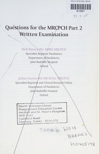 Questions for the MRCPCH Part 2 Written Examination