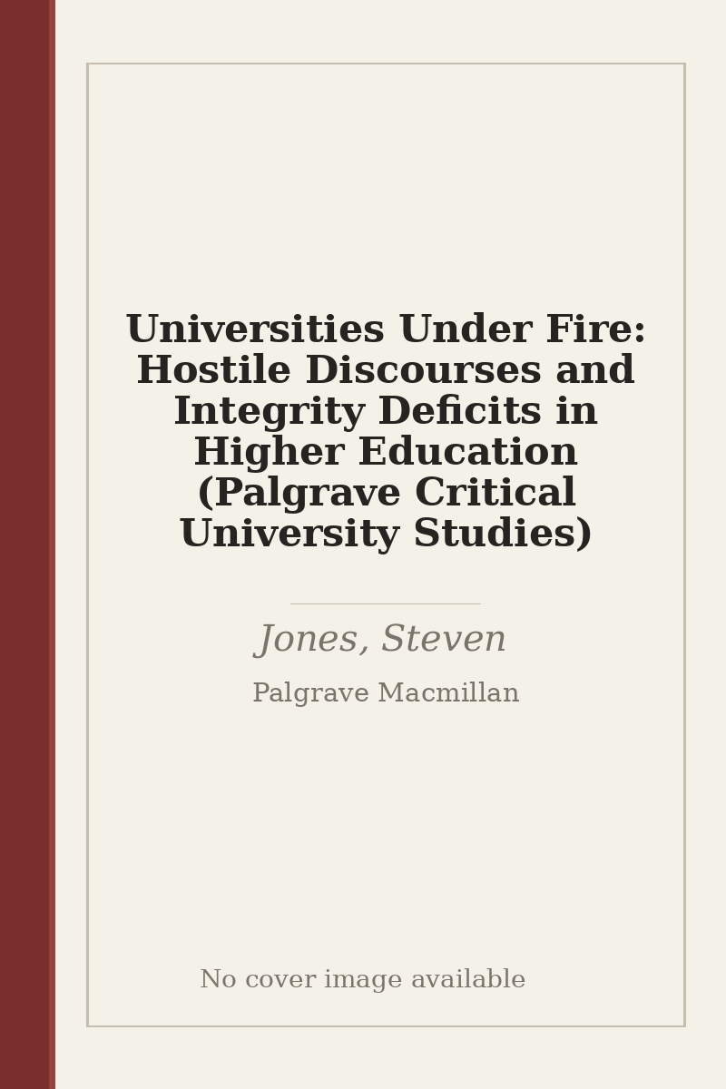 Universities Under Fire: Hostile Discourses and Integrity Deficits in Higher Education (Palgrave Critical University Studies) - no cover image available