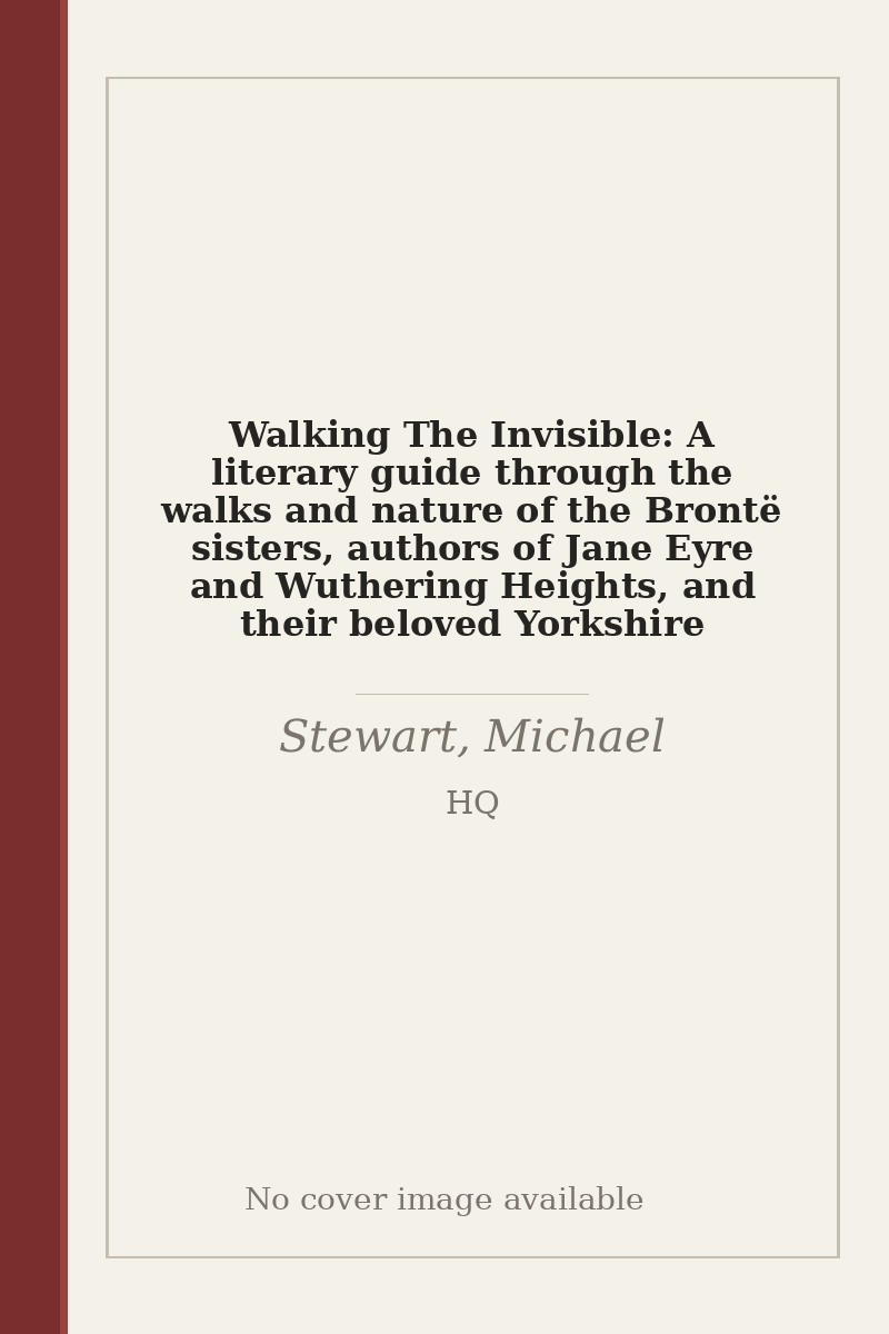 Walking The Invisible: A literary guide through the walks and nature of the Brontë sisters, authors of Jane Eyre and Wuthering Heights, and their beloved Yorkshire - no cover image available