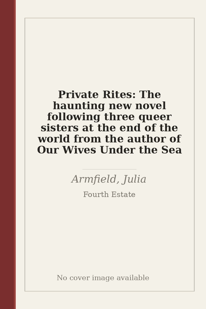 Private Rites: The haunting new novel following three queer sisters at the end of the world from the author of Our Wives Under the Sea - no cover image available