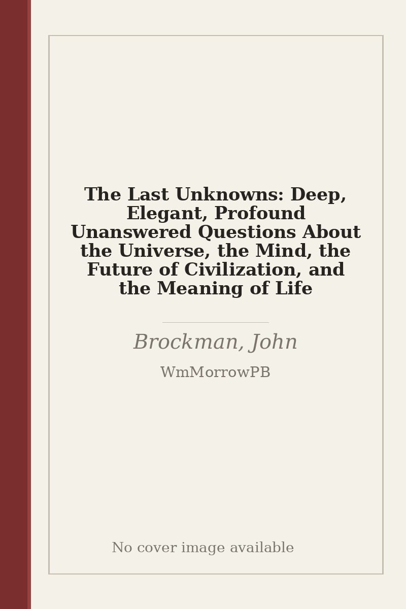 The Last Unknowns: Deep, Elegant, Profound Unanswered Questions About the Universe, the Mind, the Future of Civilization, and the Meaning of Life - no cover image available