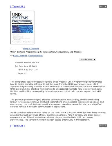 UNIX Systems Programming: Communication, Concurrency and Threads