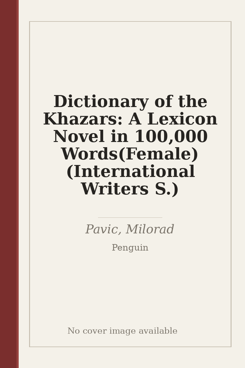 Dictionary of the Khazars: A Lexicon Novel in 100,000 Words(Female) (International Writers S.) - no cover image available