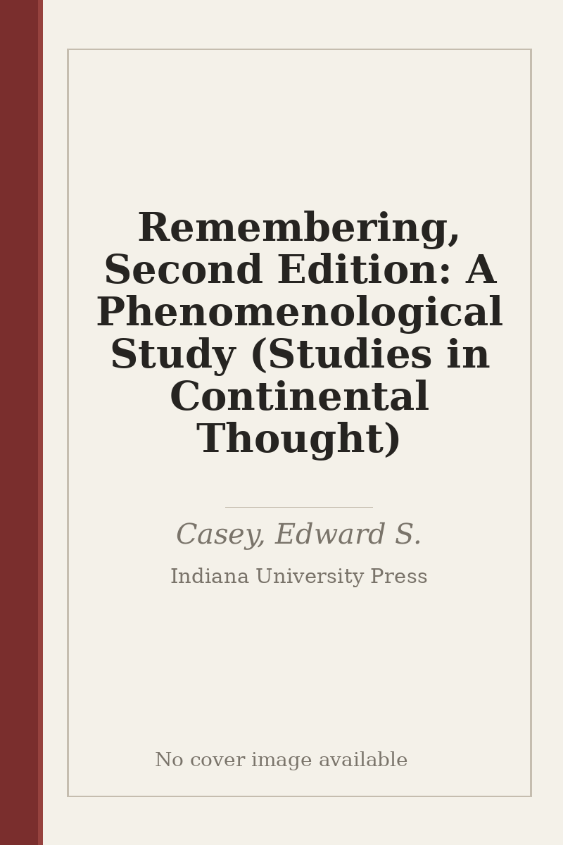 Remembering, Second Edition: A Phenomenological Study (Studies in Continental Thought) - no cover image available