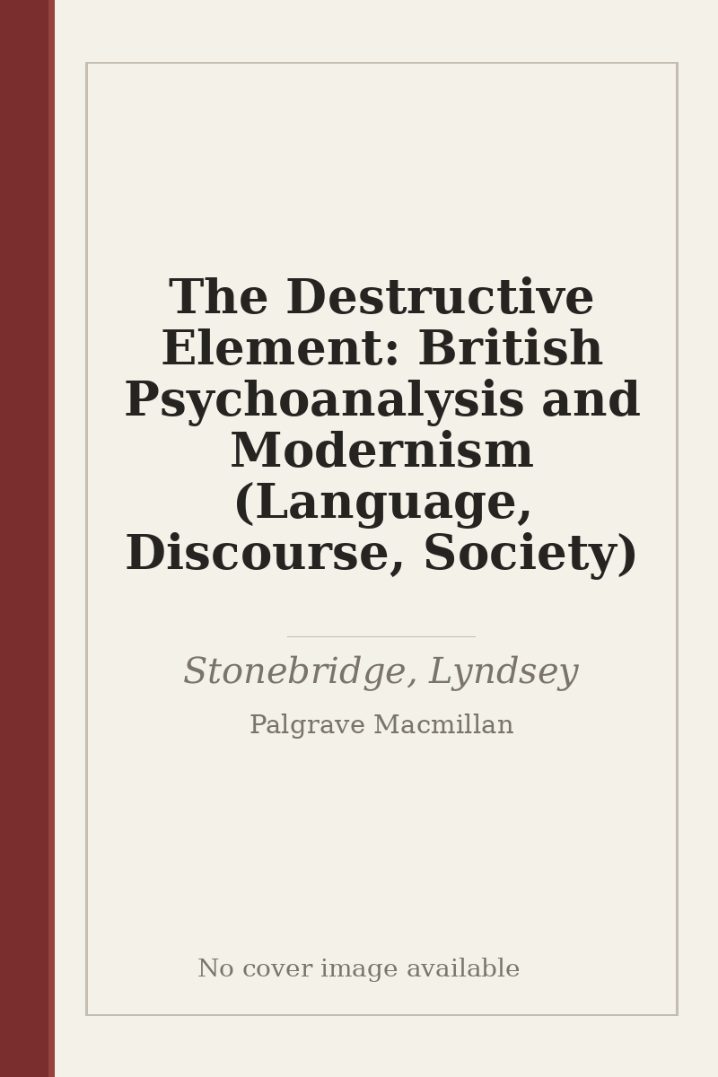 The Destructive Element: British Psychoanalysis and Modernism (Language, Discourse, Society) - no cover image available