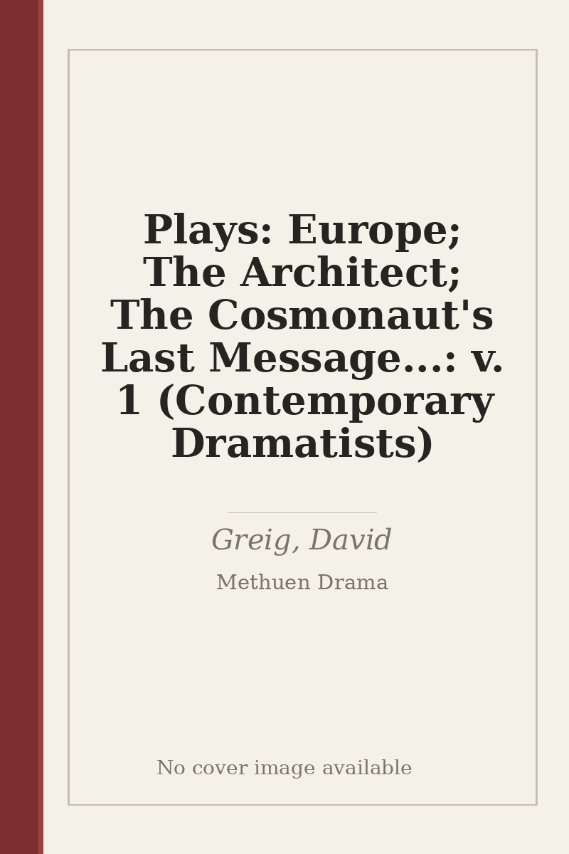 Plays: Europe; The Architect; The Cosmonaut's Last Message...: v. 1 (Contemporary Dramatists) - no cover image available