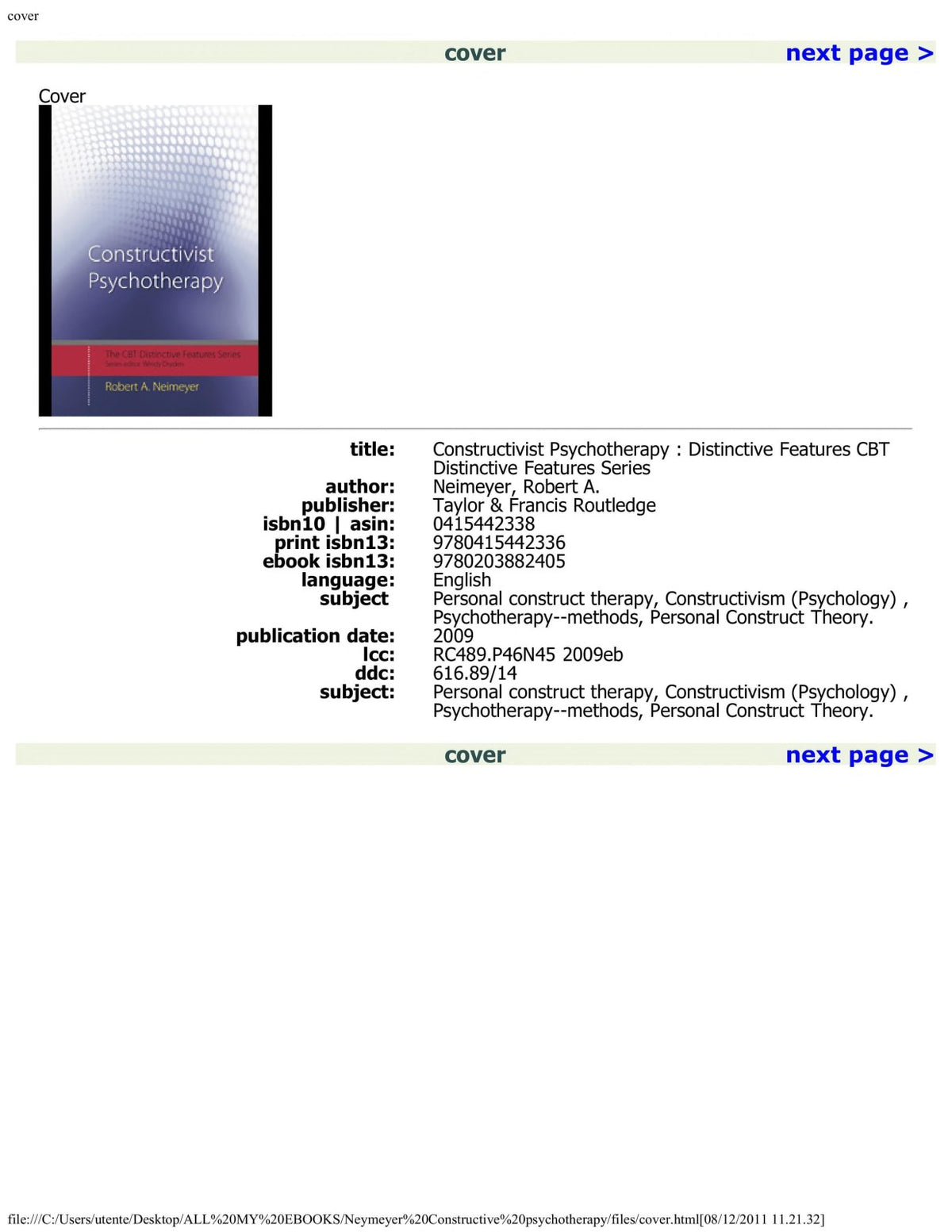 Constructivist Psychotherapy: Distinctive Features (CBT Distinctive Features)