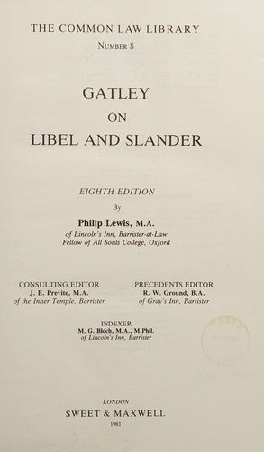 Gatley on Libel and Slander (Common Law Library S.)