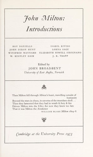 John Milton: Introductions (Cambridge Milton Series for Schools and Colleges)