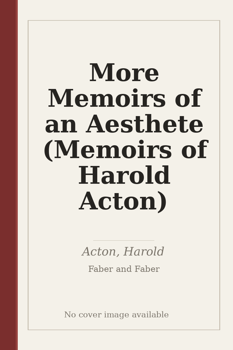 More Memoirs of an Aesthete (Memoirs of Harold Acton) - no cover image available