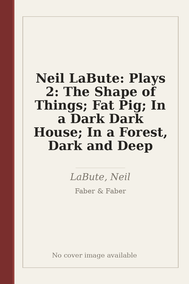 Neil LaBute: Plays 2: The Shape of Things; Fat Pig; In a Dark Dark House; In a Forest, Dark and Deep - no cover image available