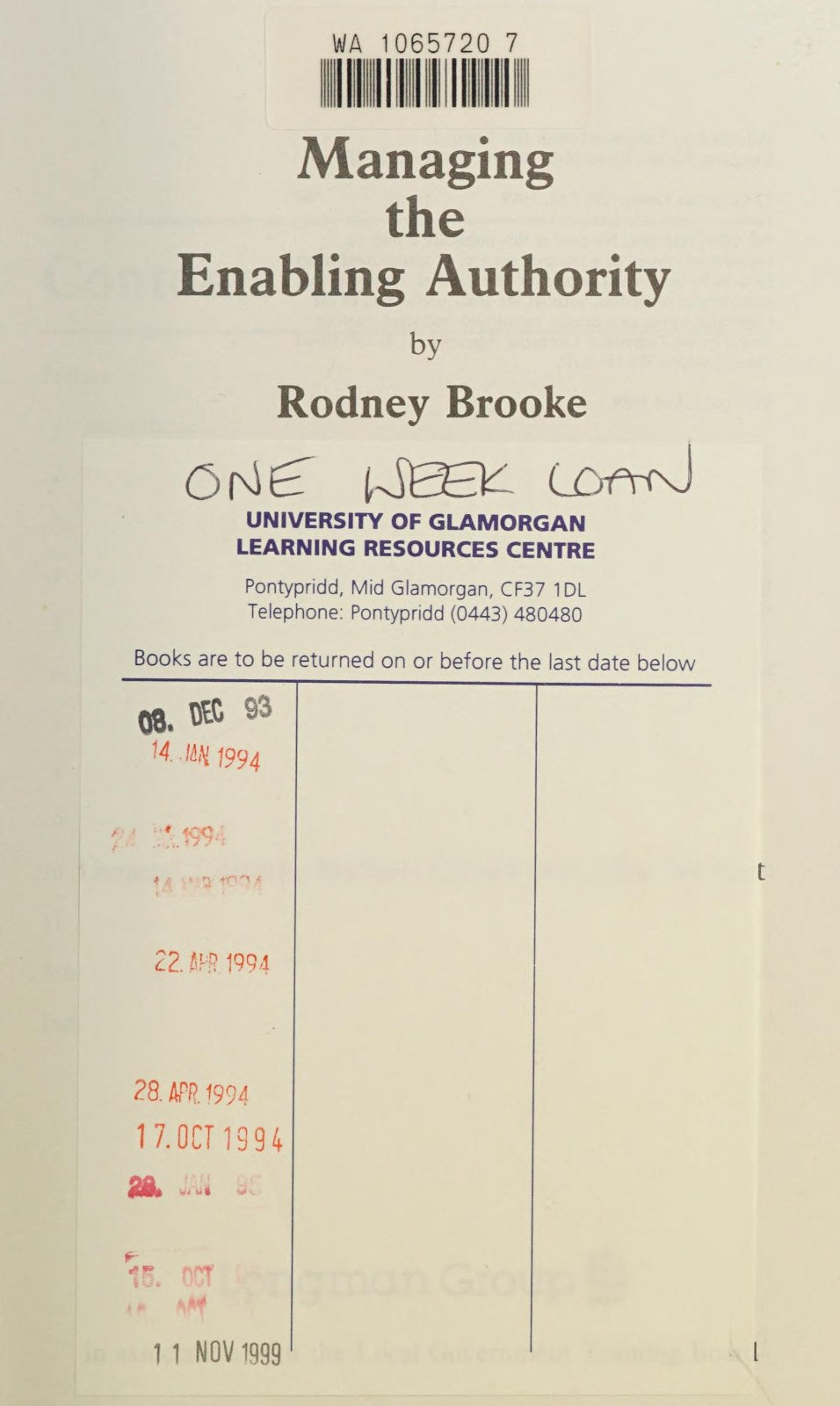 Managing the Enabling Authority (Longman & the Local Government Training Board series: managing local government)