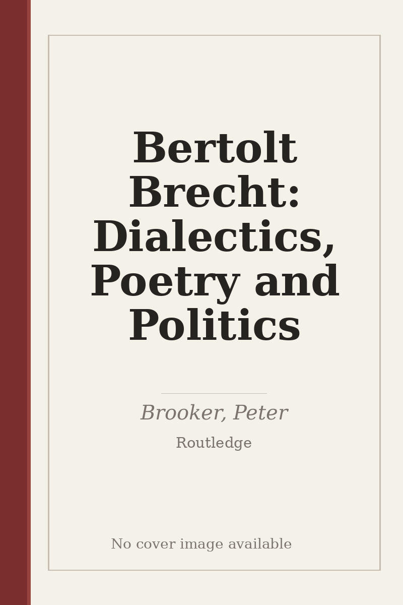 Bertolt Brecht: Dialectics, Poetry and Politics - no cover image available