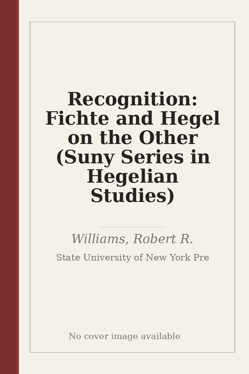 Recognition: Fichte and Hegel on the Other (Suny Series in Hegelian Studies) - no cover image available