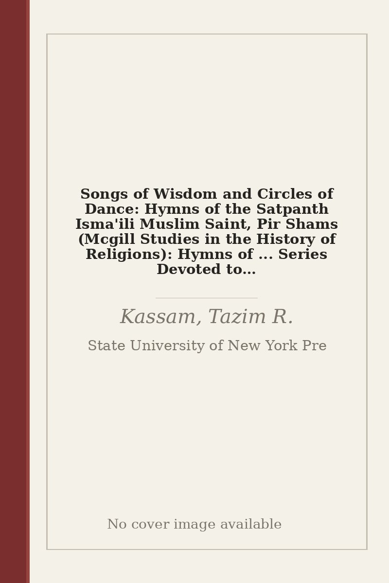 Songs of Wisdom and Circles of Dance: Hymns of the Satpanth Isma'ili Muslim Saint, Pir Shams (Mcgill Studies in the History of Religions): Hymns of ... Series Devoted to International Scholarship) - no cover image available