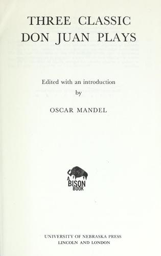 Three Classic Don Juan Plays (Bison Book)