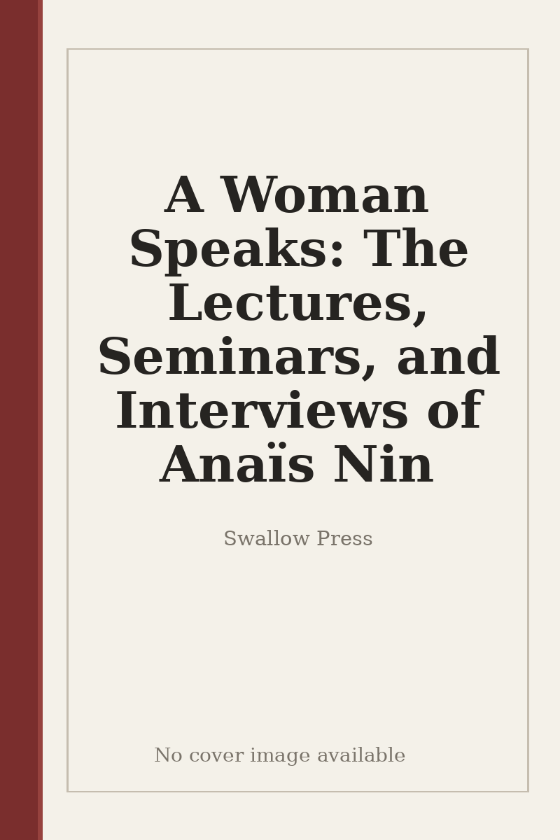 A Woman Speaks: The Lectures, Seminars, and Interviews of Anaïs Nin - no cover image available