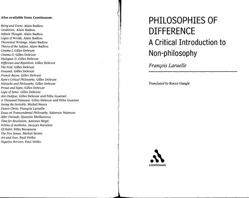 Philosophies of Difference: A Critical Introduction to Non-philosophy