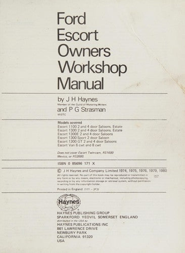 Ford Escort Mk I 1100 & 1300 (Classic Reprint Series: Owner's Workshop Manual)