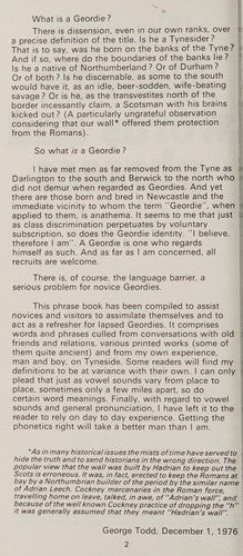 Todd's Geordie Words and Phrases: An Aid to Communication on Tyneside and Thereabouts (A Frank Graham publication)