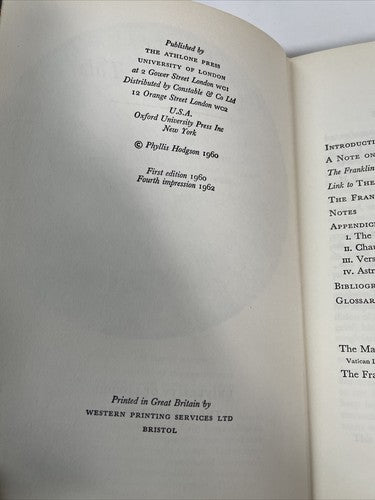 THE FRANKLIN'S TALE, ED PHYLLIS HODGSON. - GEOFFREY CHAUCER 1962
