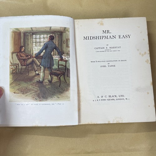 Mr. Midshipman Easy, Captain F. Marryat (1921) A and C. Black Ltd, HB dustjacket