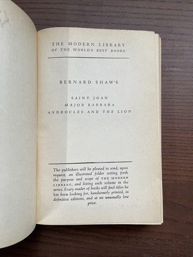 BERNARD SHAW'S SAINT JOAN, MAJOR BARBARA, ANDROCLES AND THE LION 1956 (MODERN LI