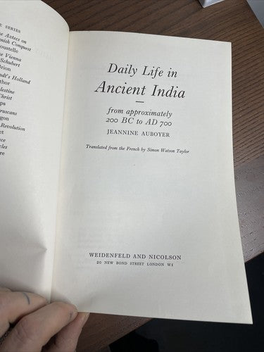 Daily Life in Ancient India, J. Auboyer - 1965 First Uk Edition Weidenfeld