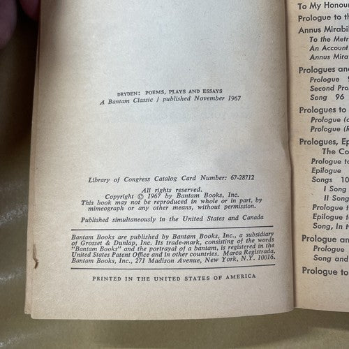 Dryden: Poems, Plays and Essays (Bantam - 1967)