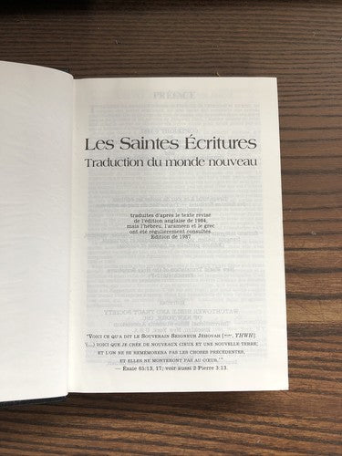 LES SAINTES ECRITURES : TRADUCTION DU MONDE NOUVEAU (1987)
