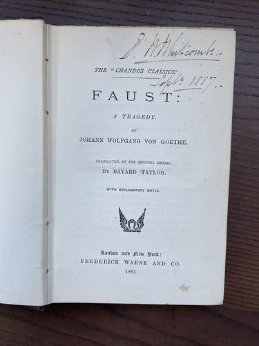 Faust, Goethe - transl. B.Taylor - Chandos Classics Warne & Co - Hardcover 1887 