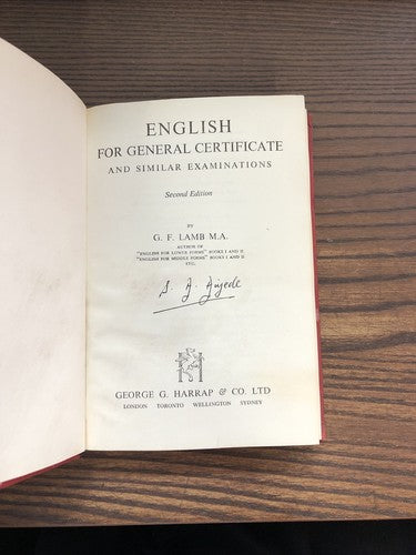English for General Certificate by G.F. Lamb (1964) HB