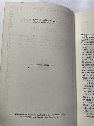 German (Teach Yourself) Edited by Leonard Cutts. Paperback Book 1954