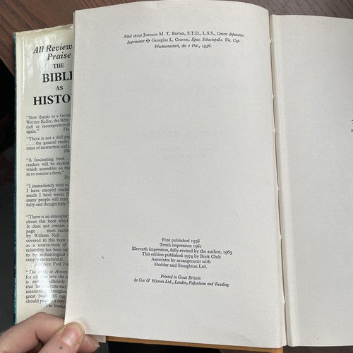 The Bible as History, W. Keller - 1974 Book Club Associates Cox & Wyman