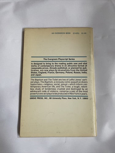 LeRoi Jones The Baptism & The Toilet (1967) Evergreen #10 First Edition 