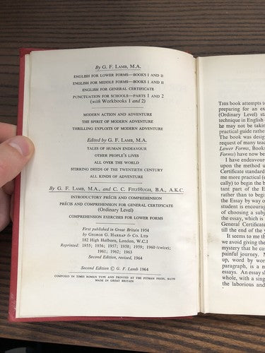 English for General Certificate by G.F. Lamb (1964) HB