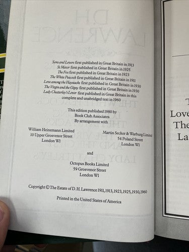 D H LAWRENCE COMPLETE AND UNABRIDGED - BOOK CLUB ASSOCIATES - H/B 1980