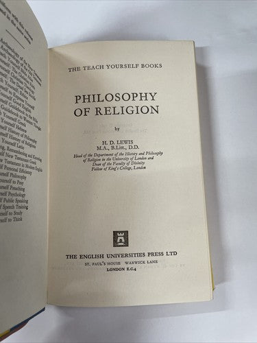 The Philosophy of Religion (H. D. Lewis - 1965)