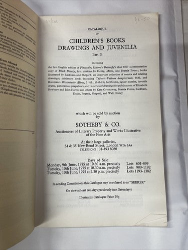 Sotheby's Catalogue children's books drawings & juvenilia - 1975