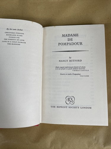 Madame De Pompadour (Nancy Mitford -  Hardback, The Reprint Society, 1955)		