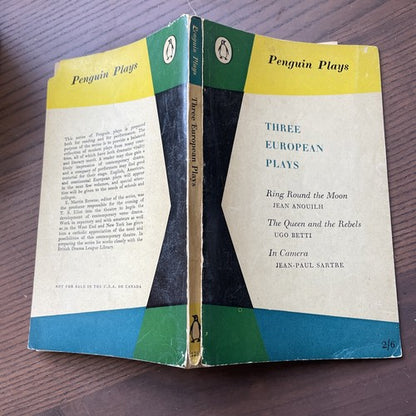 Three European Plays: Anouilh, Betti & Sartre - Penguin Plays 1st edition 1958